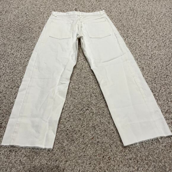 NWT Madewell Pieced Barrel Leg Jeans Sz 24 Petite White Raw Hem Denim Casual - Picture 6 of 8